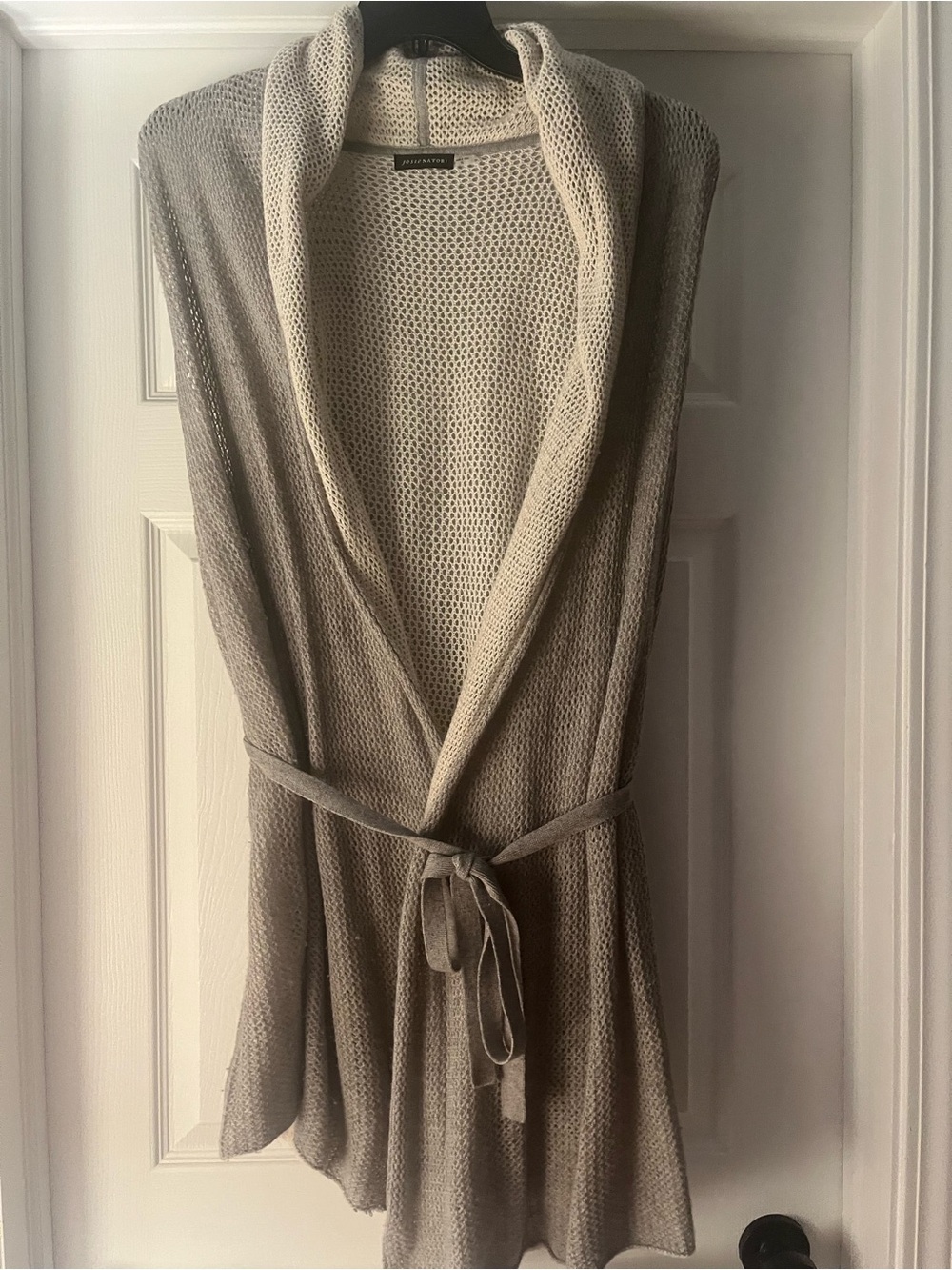 Natori Silk and Cashmere Reversible Open Drape Cardigan in Grey/Taupe and Cream